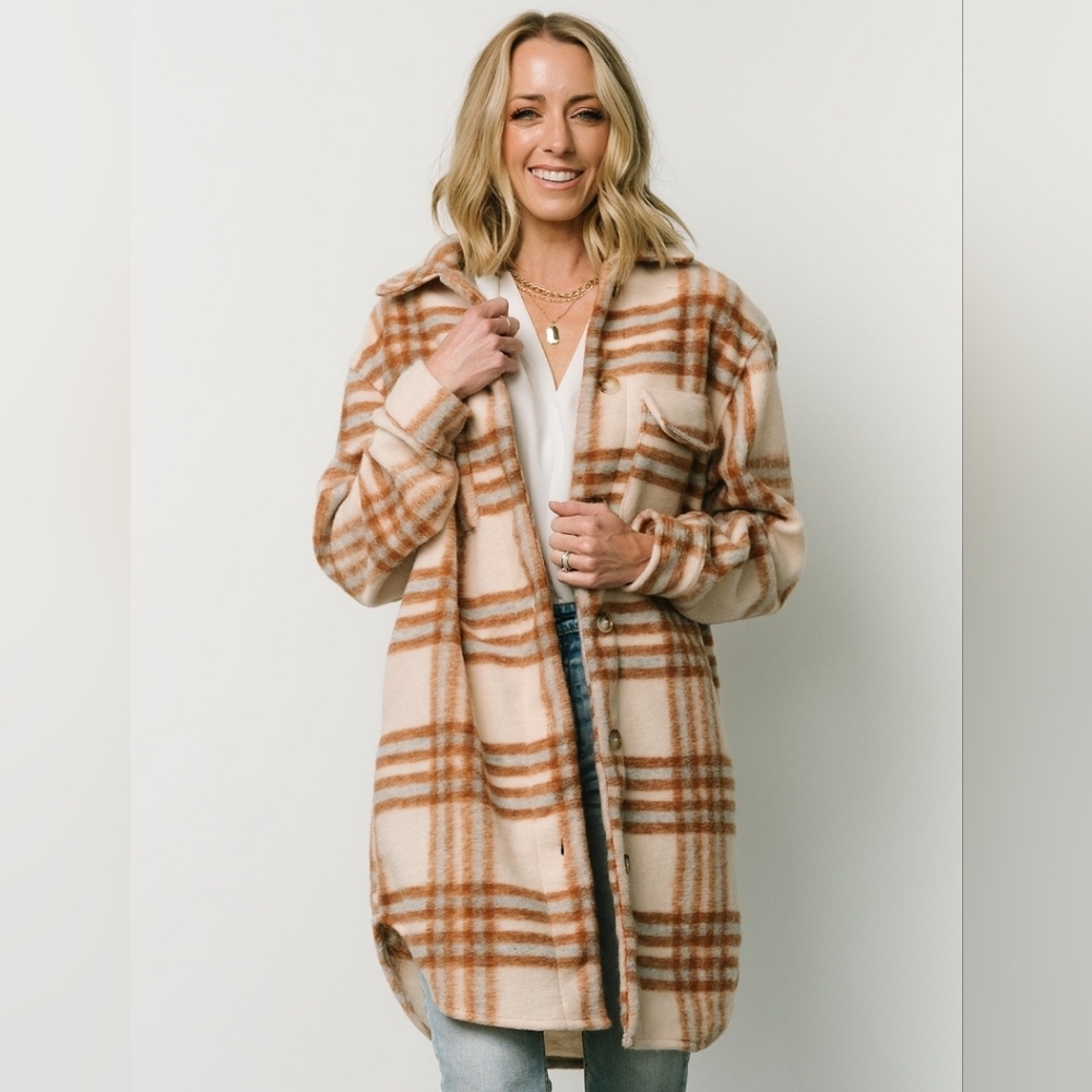 Baltic Born Durango Plaid Shacket in Cream and Brown